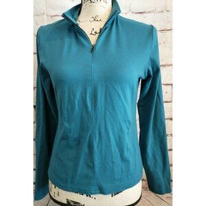 Vintage Womens Sz 1/4 Quarter Zip PrAna athletic top teal blue Meryl fabric USA